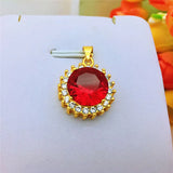 14K Yellow Chain Necklace with Red Green Gemstone Pendant