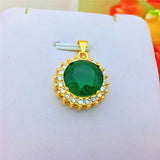 14K Yellow Chain Necklace with Red Green Gemstone Pendant