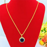 14K Yellow Chain Necklace with Red Green Gemstone Pendant