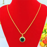 14K Yellow Chain Necklace with Red Green Gemstone Pendant