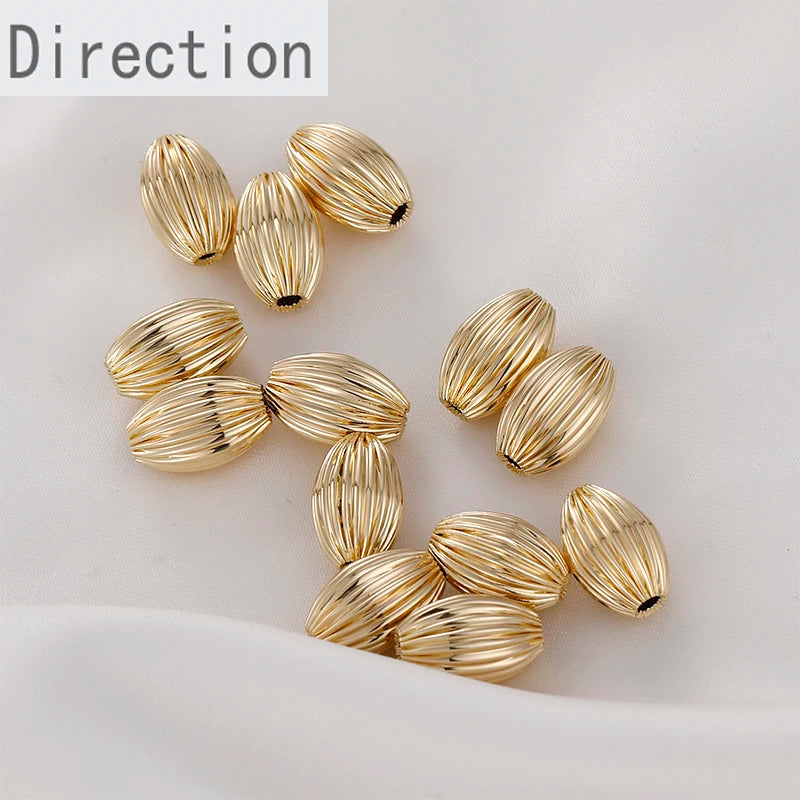 14K Oval Vertical Pattern Round Beads Straight Hole 10PCS