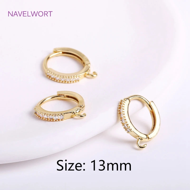 14K Plated Zircon Round Earring Clasps Fittings Brass Metal DIY Accessories