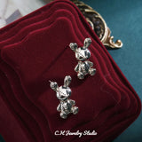 14K Plated Bear Stud Earrings Silver for Women Girls
