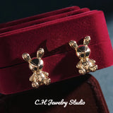 14K Plated Bear Stud Earrings Silver for Women Girls