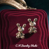 14K Plated Bear Stud Earrings Silver for Women Girls