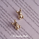 14K Plated Bear Stud Earrings Silver for Women Girls