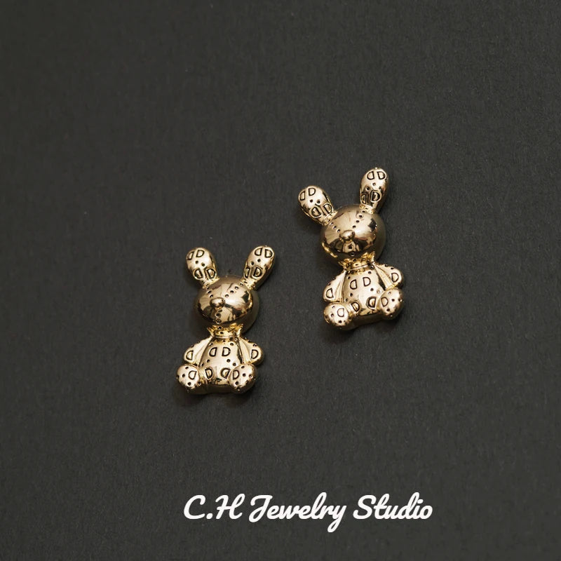 14K Plated Bear Stud Earrings Silver for Women Girls