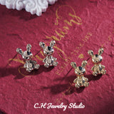 14K Plated Bear Stud Earrings Silver for Women Girls