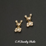 14K Plated Bear Stud Earrings Silver for Women Girls