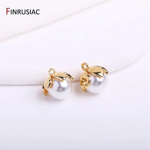 14K Plated Brass 11mm Pearl Charms Pendants For Earrings