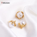 14K Plated Brass 11mm Pearl Charms Pendants For Earrings