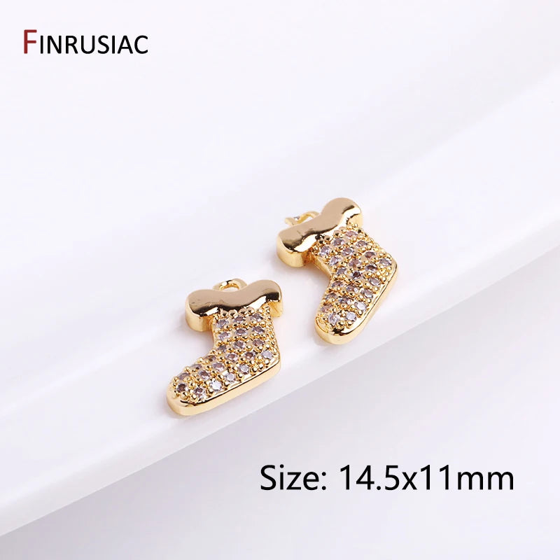 14K Plated Christmas Socks Charms Zircon Earrings Pendants