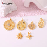 14K Plated Brass Celestial Compass Charms Zircon Inlaid for Jewelry Making