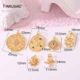 14K Plated Brass Celestial Compass Charms Zircon Inlaid for Jewelry Making