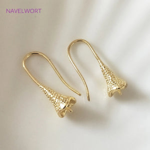 14K Plated Brass Earring Hooks with Bead Caps, DIY Pearl Earrings Findings
