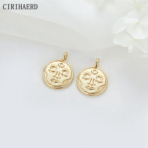 14K Plated Brass Metal Flower Charms Vintage Sun Face Pendant DIY Jewelry