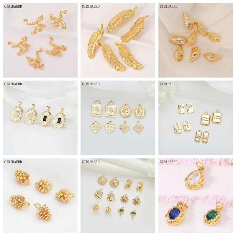 14K Plated Brass Metal Flower Charms Vintage Sun Face Pendant DIY Jewelry
