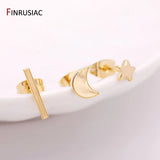 14K Plated Brass Moon Rectangle Star Post Earrings DIY Making Supplies