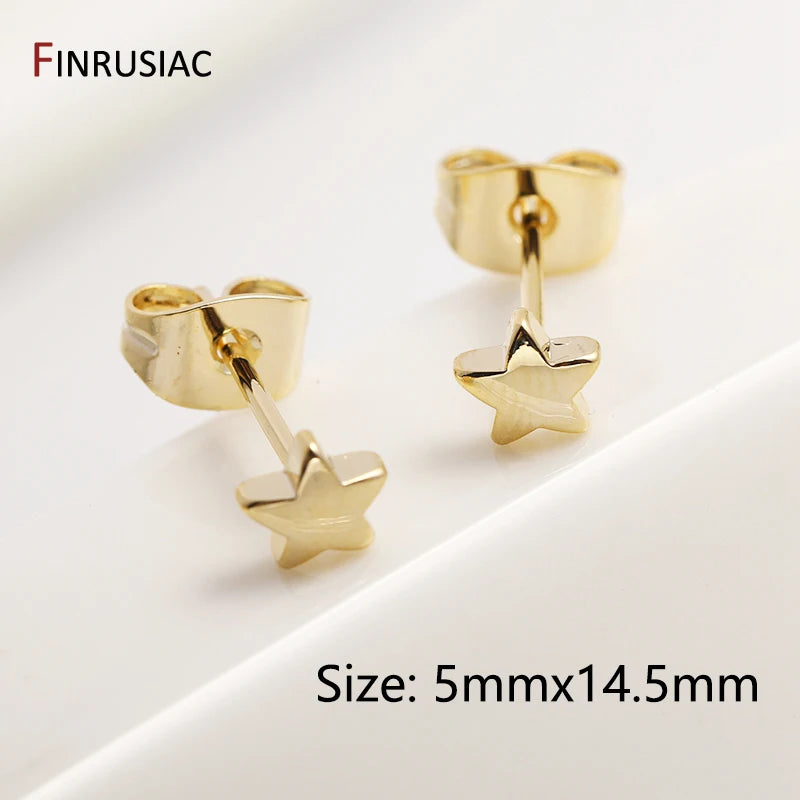14K Plated Brass Moon Rectangle Star Post Earrings DIY Making Supplies
