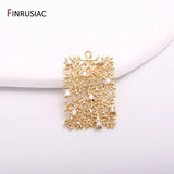 Tree of Life Zircon Earrings, Charms 14K Plated Brass Rectangular Pendants