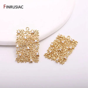 Tree of Life Zircon Earrings, Charms 14K Plated Brass Rectangular Pendants