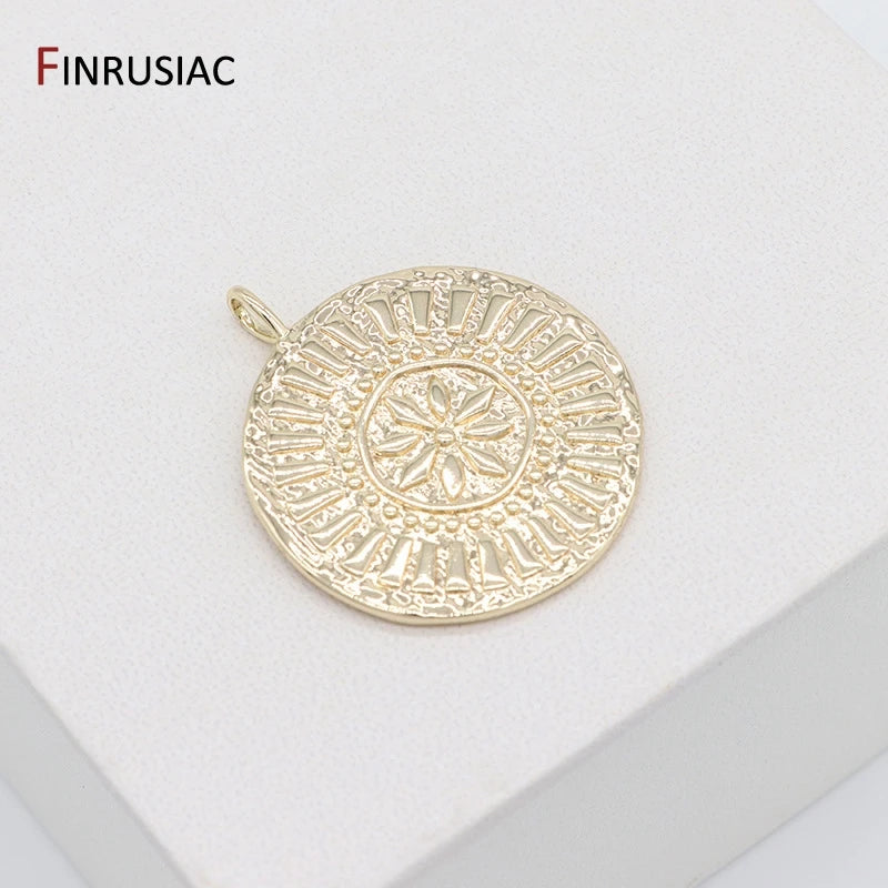 14K Plated Chrysanthemum Pattern Charm Pendant for Necklace Making