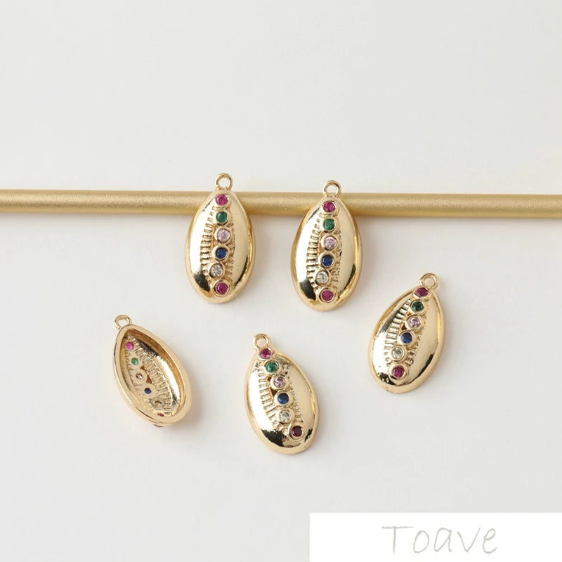 14K Gold-Plated Shell Crystals Pendant DIY Accessories 4pcs