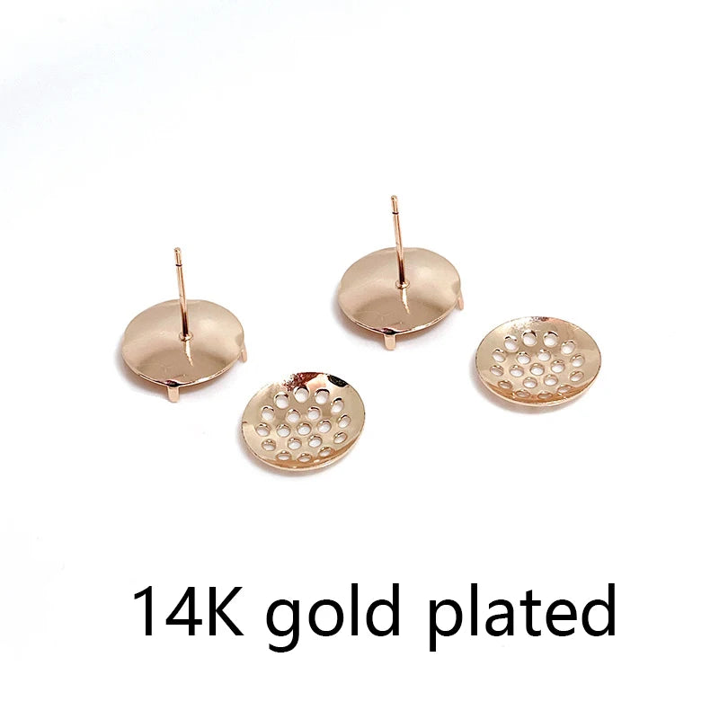 14K Plated Round Stud Earring S925 Sterling Silver Needle Earrings DIY Jewelry