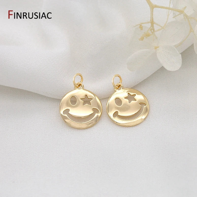 14K Plated Smiley Charms For Necklace Pendant DIY Jewelry Making