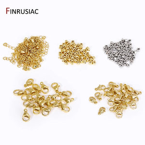 14K Plated Crimp End Beads,Lobster Clasp,Extender Tail Chains