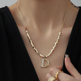 14K Plated D Letter Pendant Long Necklace Sweater Chain Women's Accessories