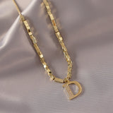 14K Plated D Letter Pendant Long Necklace Sweater Chain Women's Accessories