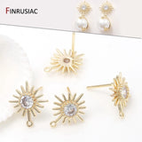 Flower Shape Stud Earrings Findings Zircon Inlaid Jewelry DIY Craft