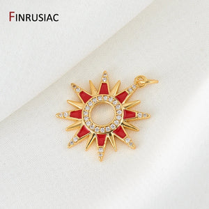 14K Gold-Plated Red Enamel Sun Pendant DIY Necklace Component