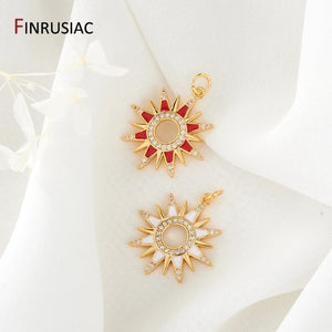 14K Gold-Plated Red Enamel Sun Pendant DIY Necklace Component