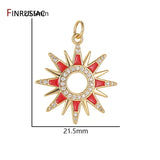 14K Gold-Plated Red Enamel Sun Pendant DIY Necklace Component