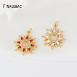 14K Gold-Plated Red Enamel Sun Pendant DIY Necklace Component