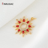 14K Gold-Plated Red Enamel Sun Pendant DIY Necklace Component