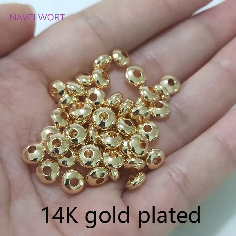 14K Plated Flat Round Spacer Solid Wheel Bead for Jewelry Making
