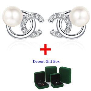 14K Plated Pearl Earrings Sterling Silver Studs for Women