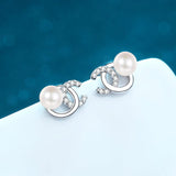 14K Plated Pearl Earrings Sterling Silver Studs for Women
