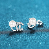 14K Plated Pearl Earrings Sterling Silver Studs for Women