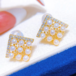 14K Plated Square Pearl Earrings 2-3mm Stud Jewelry