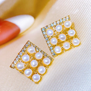 14K Plated Square Pearl Earrings 2-3mm Stud Jewelry