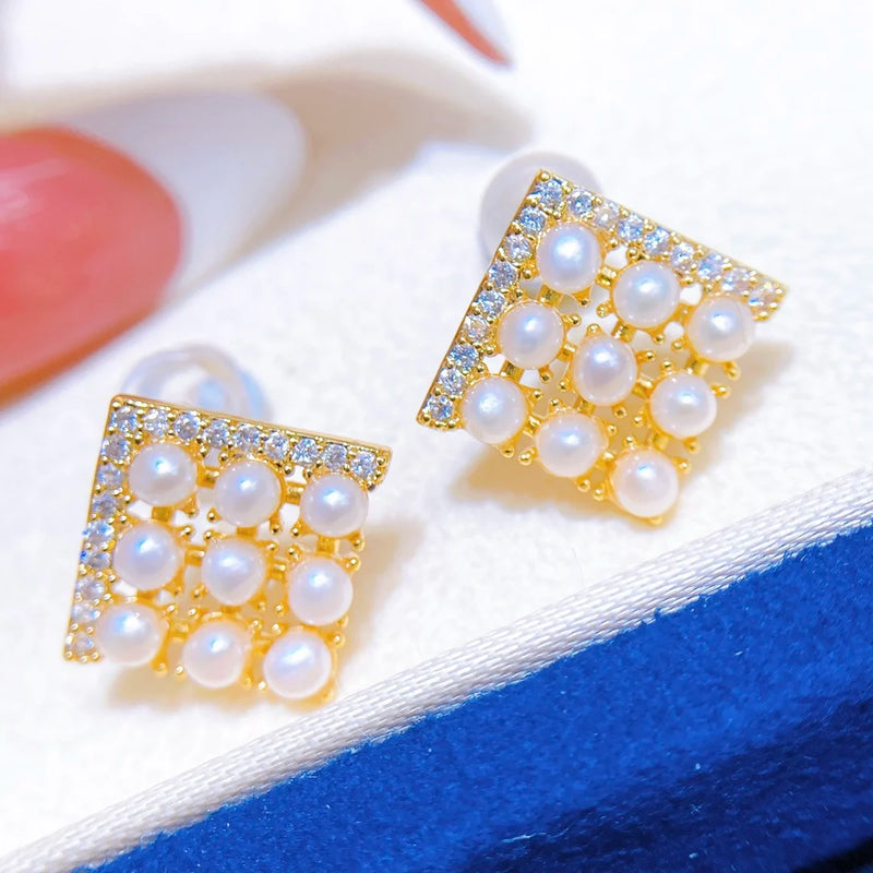 14K Plated Square Pearl Earrings 2-3mm Stud Jewelry