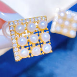 14K Plated Square Pearl Earrings 2-3mm Stud Jewelry