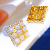 14K Plated Square Pearl Earrings 2-3mm Stud Jewelry