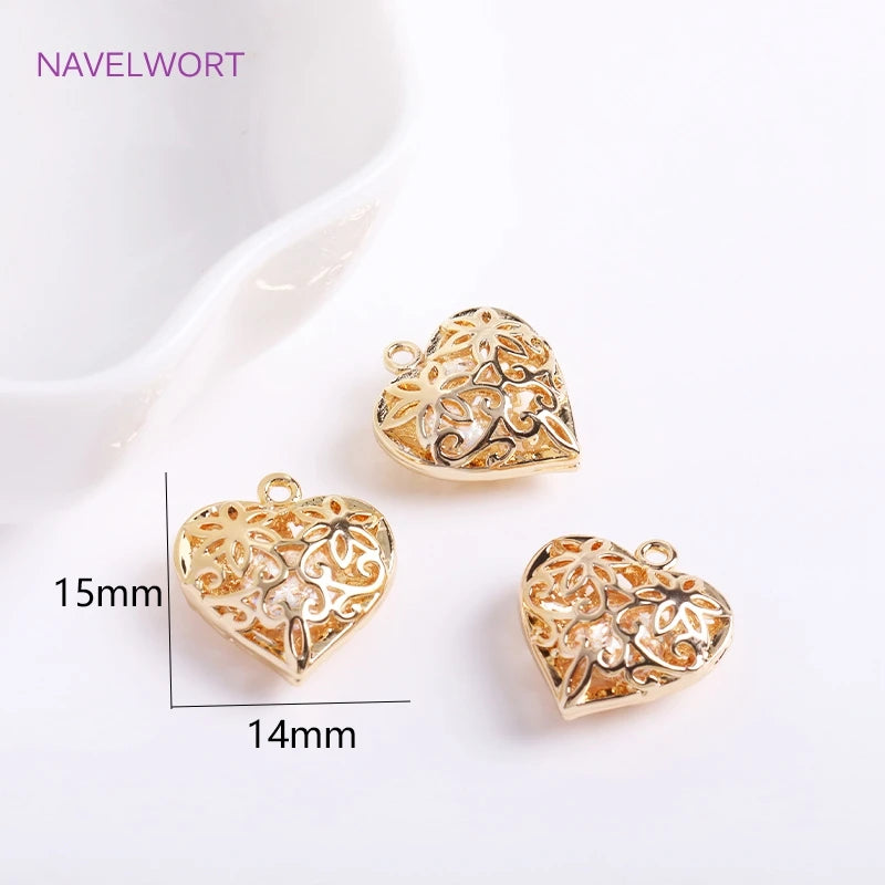 14K Plated Heart Charms for Jewelry Making