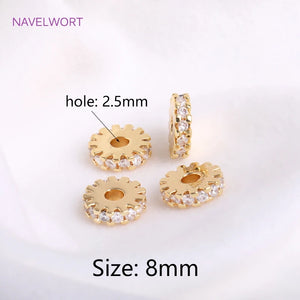 14K Plated Spacer Beads Zircon Inlaid Round Beads