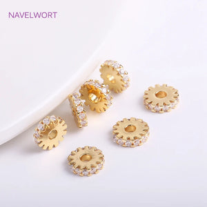 14K Plated Spacer Beads Zircon Inlaid Round Beads